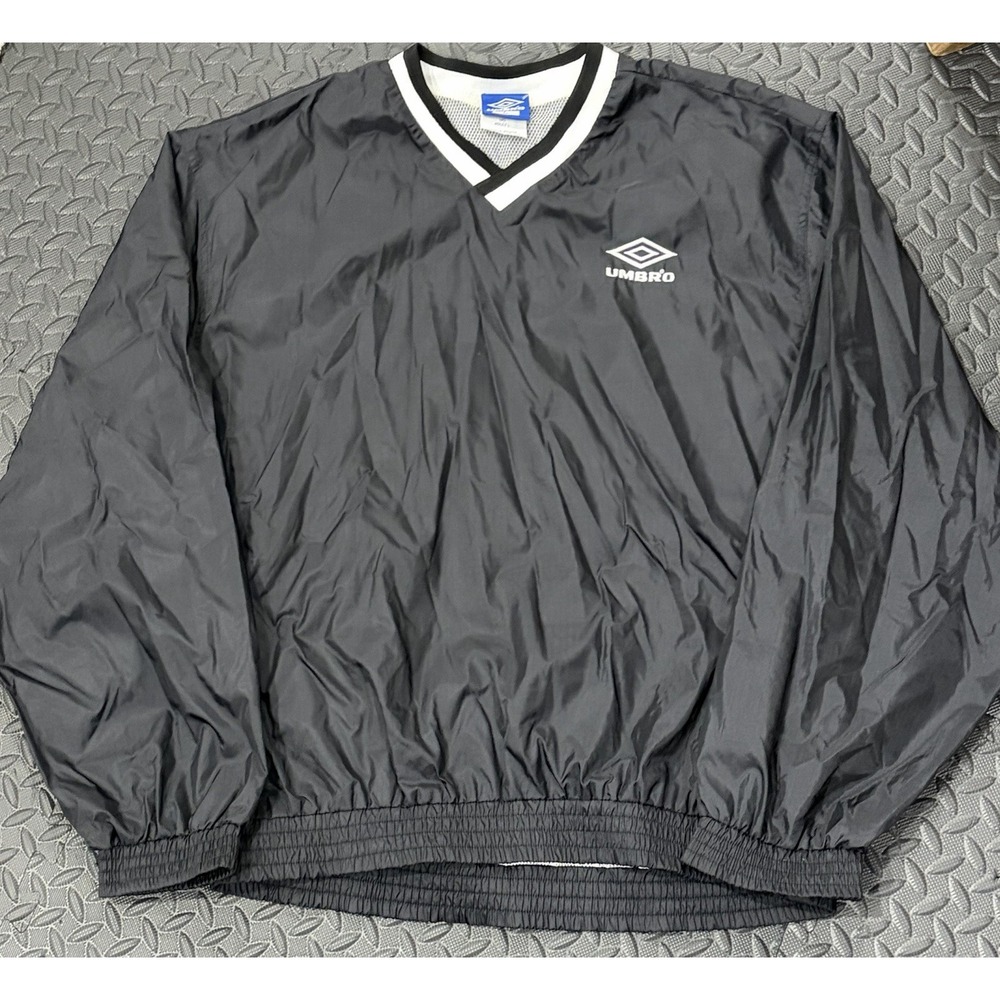 Umbro Pullover Jacket Large Black V-Neck Windbreaker Mesh Lined Soccer Blokecore